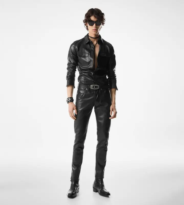 SHINY NAPPA PLONGE WESTERN SHIRT BLACK online